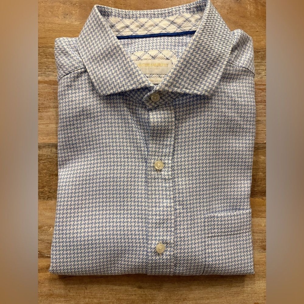 Johnston & Murphy Collection Houndstooth Button-Down Shirt Blue White Size Large